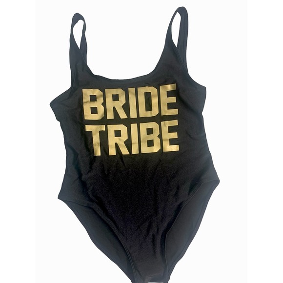 Bride Tribe Women One Piece Black Swimsuits Letter‎ Print Swimwear Large - Picture 1 of 7